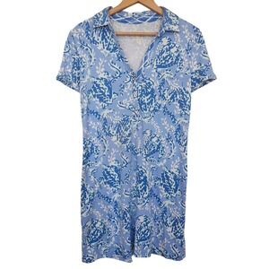Lilly Pulitzer Sadie Polo Dress Small UPF 50+ Turtle Blue White Resort Beach